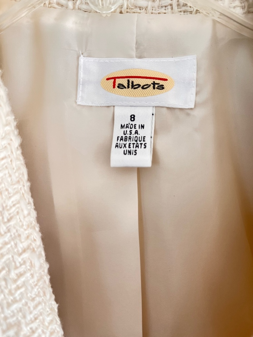 Talbots Cream Blazer Black Piping Trim Suit 8 Blazer Pencil Skirt Tween Jacket - Picture 2 of 15